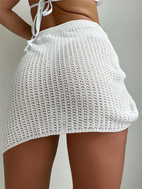 Beach Knitted Hollow Drawstring Sexy See-through Skirt