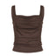 Solid Color Low Square Collar Pleated Slim Strap Women Outerwear Top